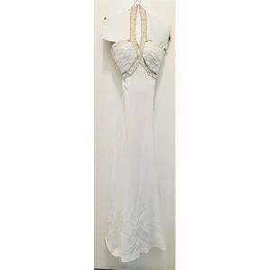 AIDAN MATTOX Women's M White Halter Gown Beaded Formal Dress